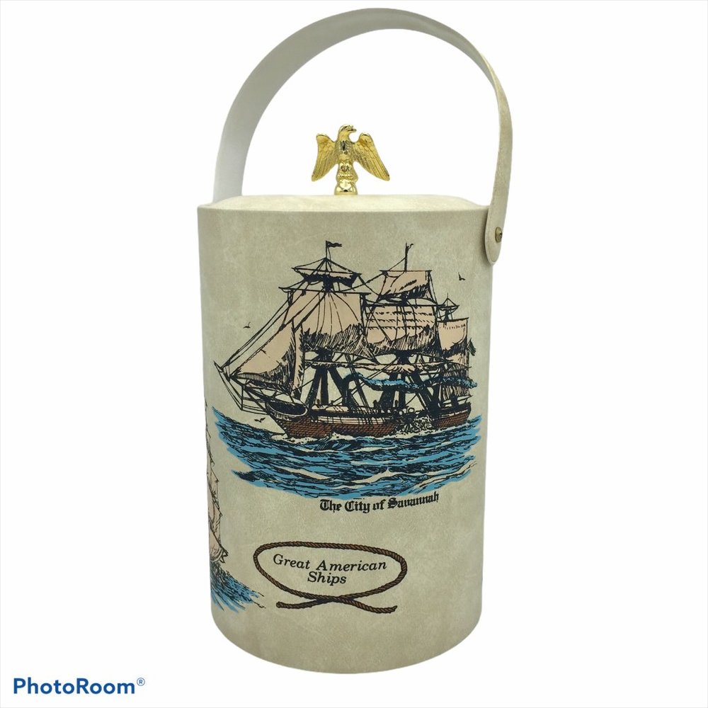 Vtg MCM Great American Ships Ice Bucket Paul Blackwell Barware Grand Millennial